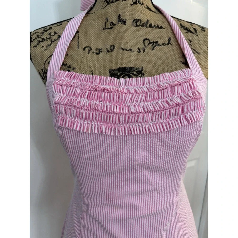 Lilly Pulitzer Pink Gingham Halter Dress Fitted Summer Cotton Size 4 - Picture 4 of 10